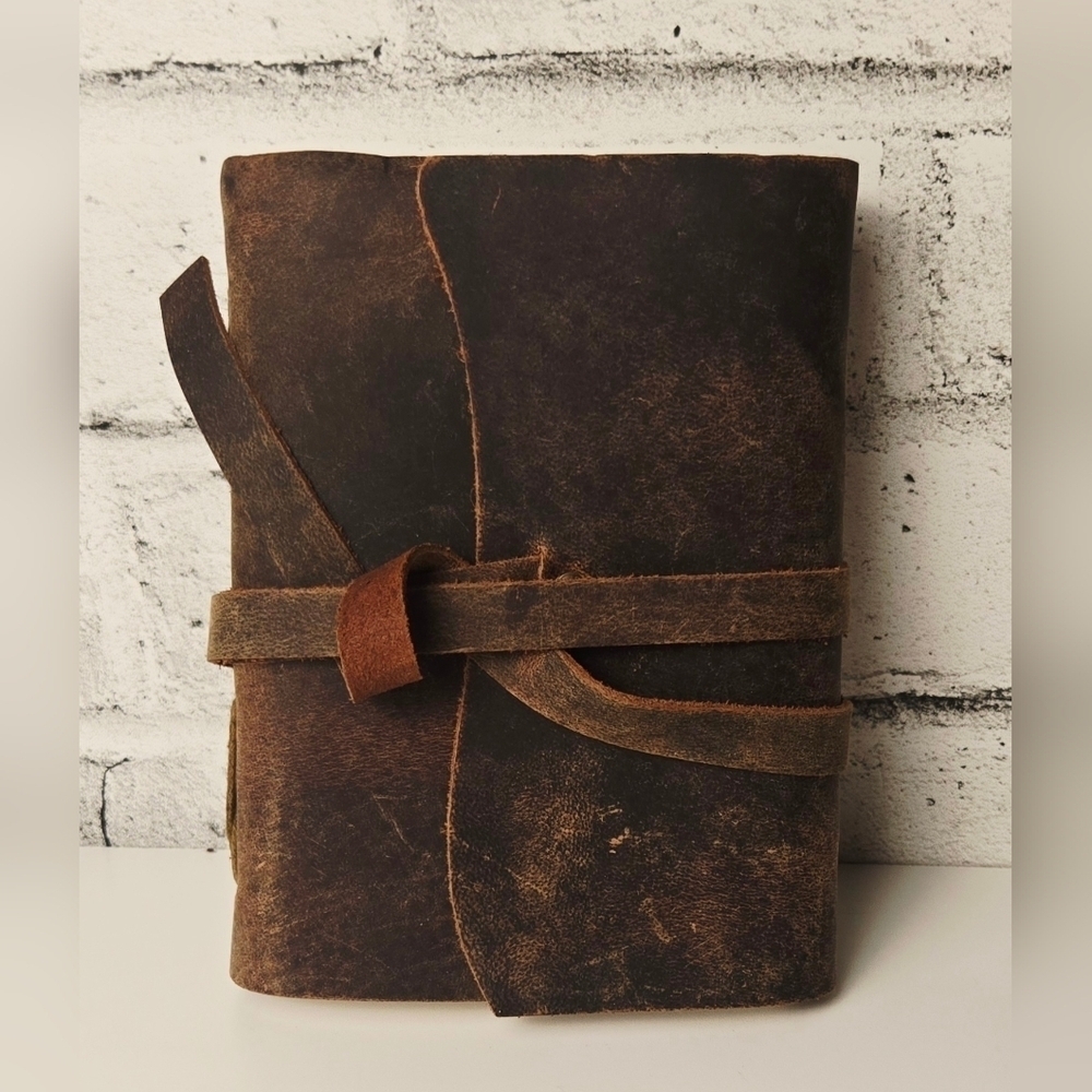 Handmade Leather Journal 5x7 Distressed Brown Wrap Tie Blank Page Notebook